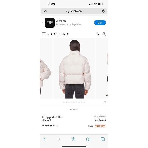 JUSTFAB - Cropped Puffer Jacket in RoseWater - Picture 2 of 5